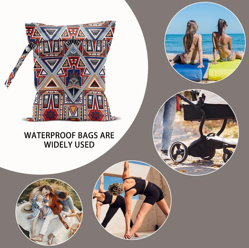 BQXH 2Pcs Ethnic Print Wet Bags, Wet Dry Bag Reusable Zipper Pouch for Swimsuit, Diapers, Travel, Pool, Beach, Dirty Yoga Gym Clothes, Toiletries, Waterproof Birthday Christmas Gifts - Image 5